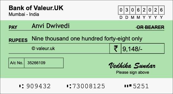 How to write a cheque for 9,148 rupees