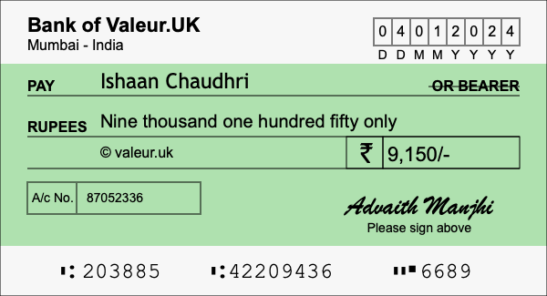 How to write a cheque for 9,150 rupees How to write a cheque for 9,150 rupees