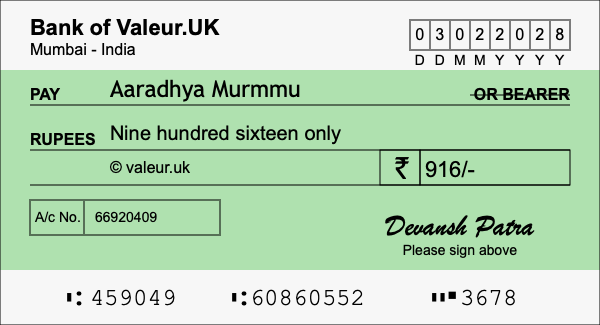 How to write a cheque for 916 rupees