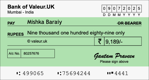 How to write a cheque for 9,189 rupees