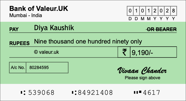 How to write a cheque for 9,190 rupees