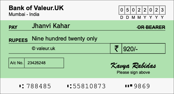 How to write a cheque for 920 rupees