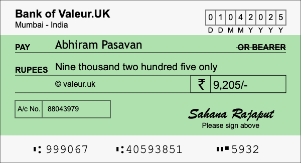 How to write a cheque for 9,205 rupees