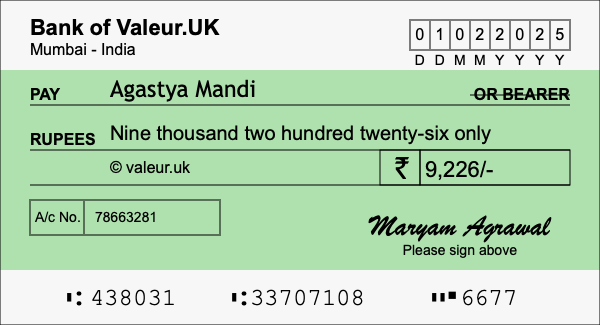 How to write a cheque for 9,226 rupees