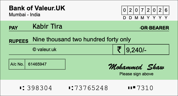 How to write a cheque for 9,240 rupees