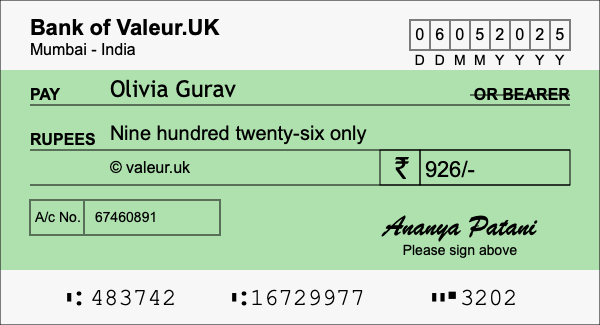 How to write a cheque for 926 rupees