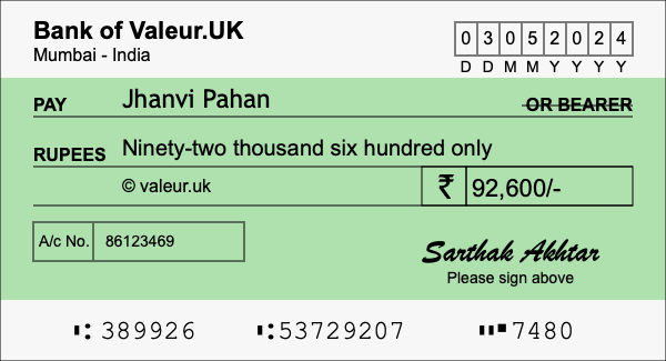 How to write a cheque for 92,600 rupees