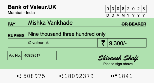How to write a cheque for 9,300 rupees