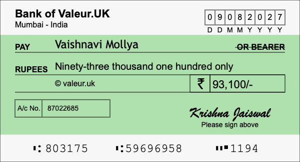 How to write a cheque for 93,100 rupees