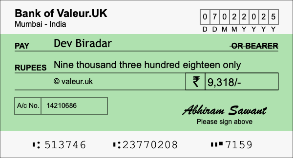 How to write a cheque for 9,318 rupees