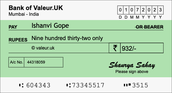 How to write a cheque for 932 rupees