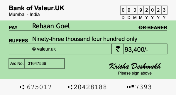 How to write a cheque for 93,400 rupees