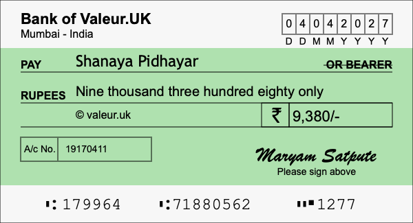 How to write a cheque for 9,380 rupees