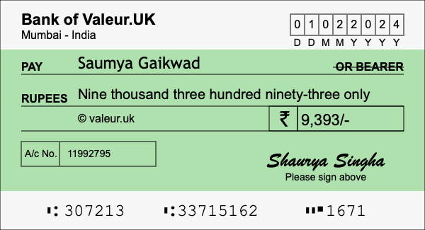 How to write a cheque for 9,393 rupees