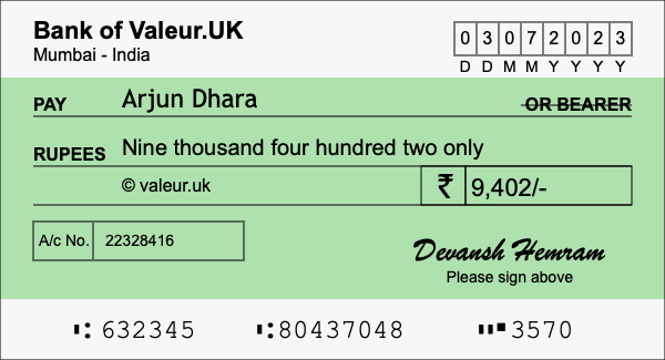 How to write a cheque for 9,402 rupees