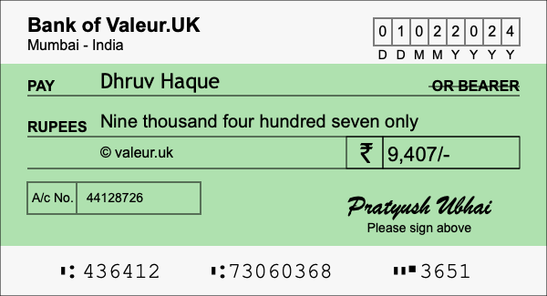 How to write a cheque for 9,407 rupees