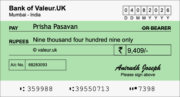 How to write a cheque for 9,409 rupees