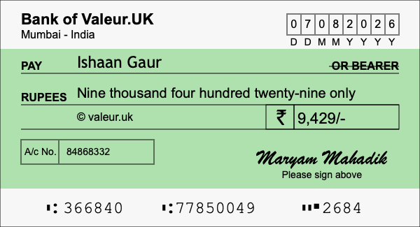 How to write a cheque for 9,429 rupees