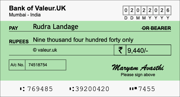 How to write a cheque for 9,440 rupees