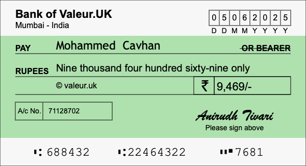 How to write a cheque for 9,469 rupees