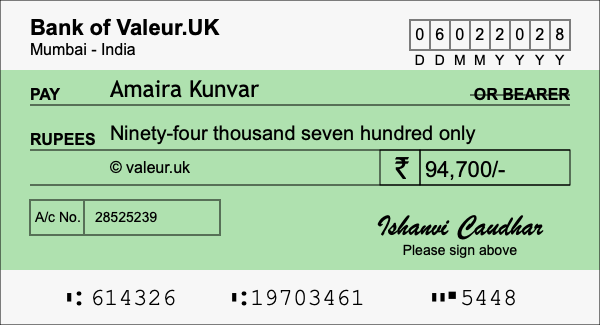 How to write a cheque for 94,700 rupees How to write a cheque for 94,700 rupees