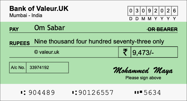How to write a cheque for 9,473 rupees