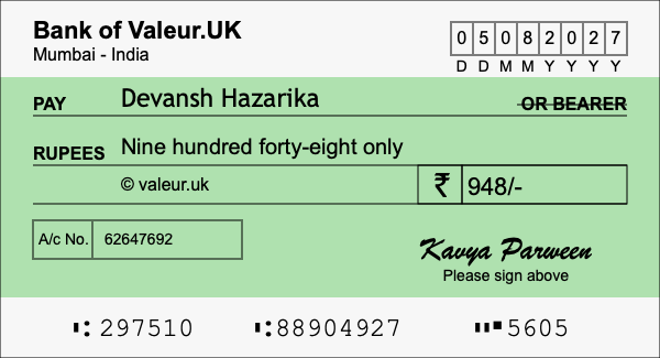 How to write a cheque for 948 rupees
