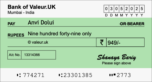 How to write a cheque for 949 rupees
