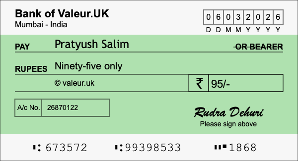 How to write a cheque for 95 rupees