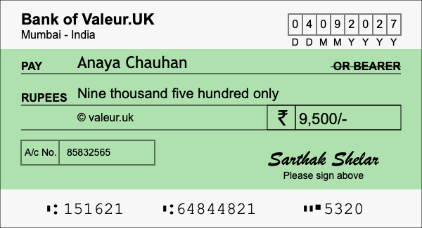 How to write a cheque for 9,500 rupees