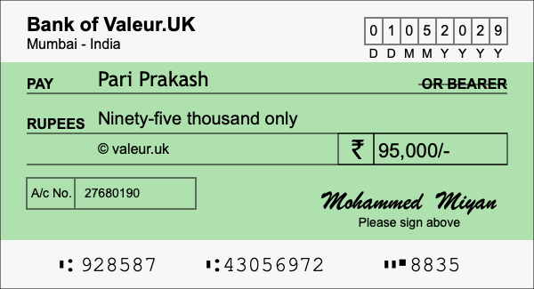 How to write a cheque for 95,000 rupees How to write a cheque for 95,000 rupees