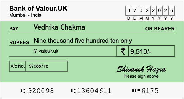 How to write a cheque for 9,510 rupees