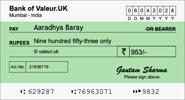 How to write a cheque for 953 rupees How to write a cheque for 953 rupees