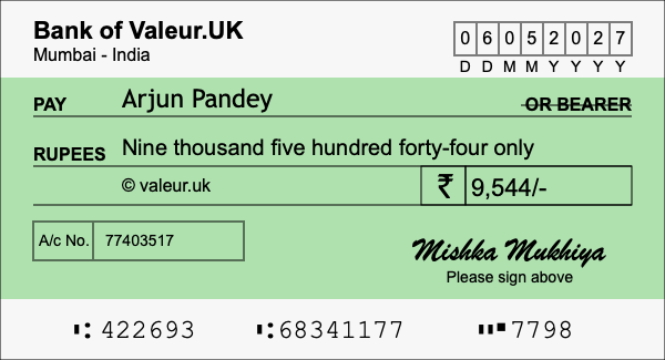 How to write a cheque for 9,544 rupees