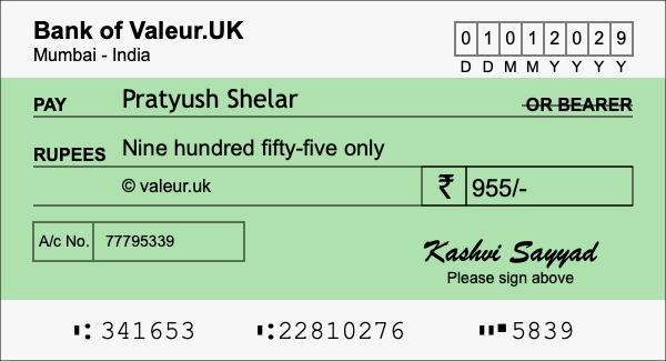 How to write a cheque for 955 rupees