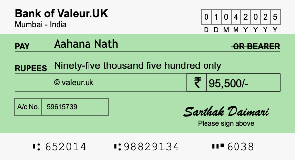 How to write a cheque for 95,500 rupees