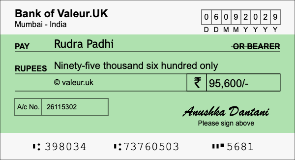 How to write a cheque for 95,600 rupees How to write a cheque for 95,600 rupees