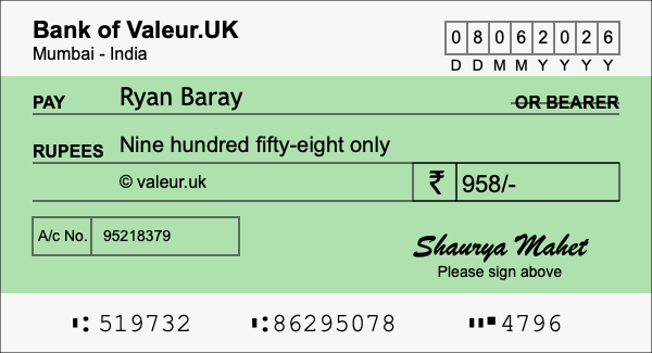 How to write a cheque for 958 rupees How to write a cheque for 958 rupees