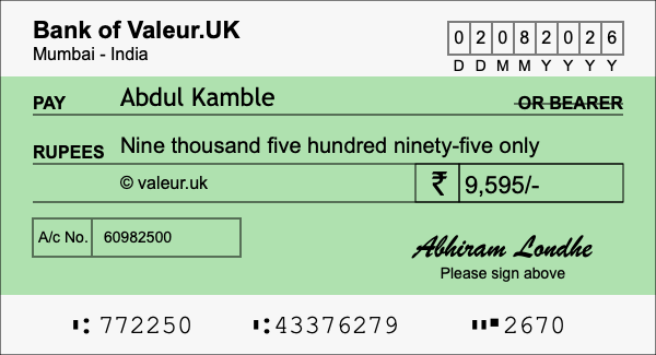 How to write a cheque for 9,595 rupees
