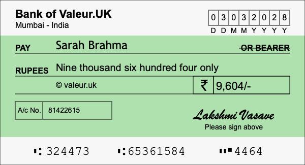 How to write a cheque for 9,604 rupees