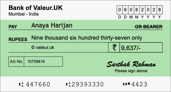 How to write a cheque for 9,637 rupees