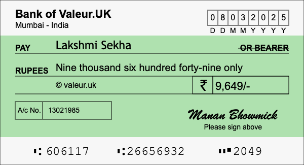 How to write a cheque for 9,649 rupees