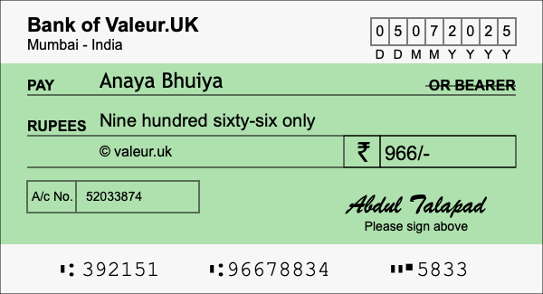 How to write a cheque for 966 rupees