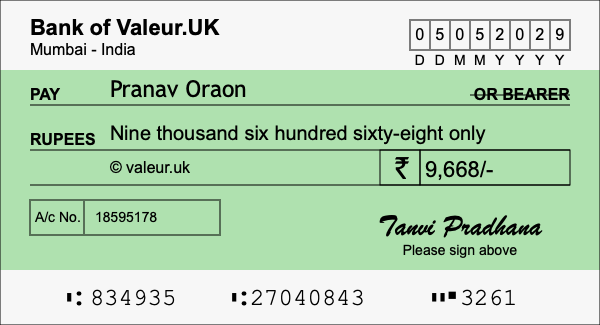 How to write a cheque for 9,668 rupees