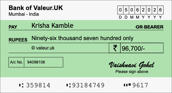 How to write a cheque for 96,700 rupees How to write a cheque for 96,700 rupees