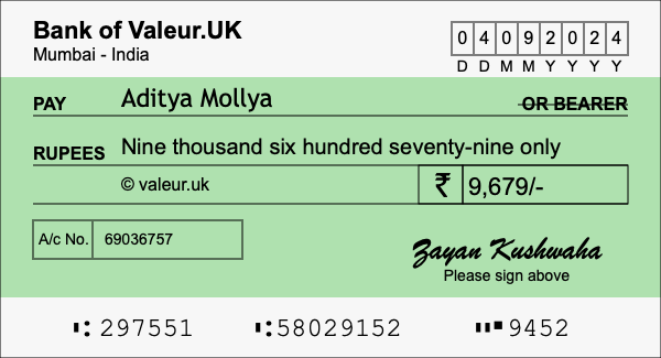 How to write a cheque for 9,679 rupees
