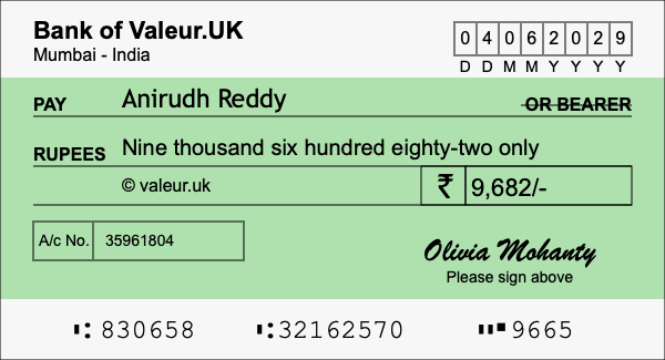 How to write a cheque for 9,682 rupees