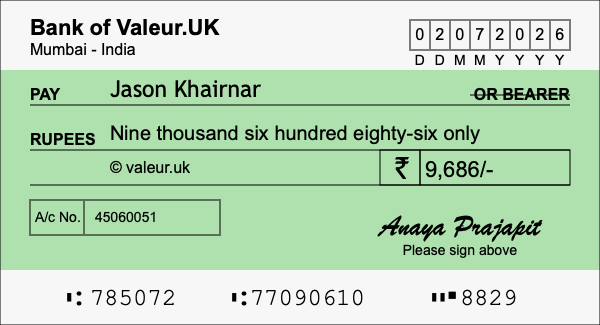 How to write a cheque for 9,686 rupees