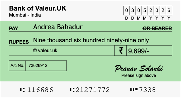 How to write a cheque for 9,699 rupees