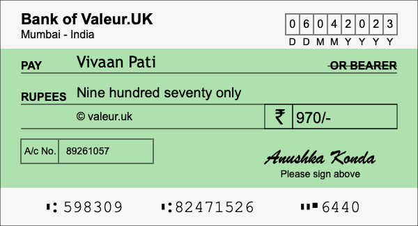 How to write a cheque for 970 rupees